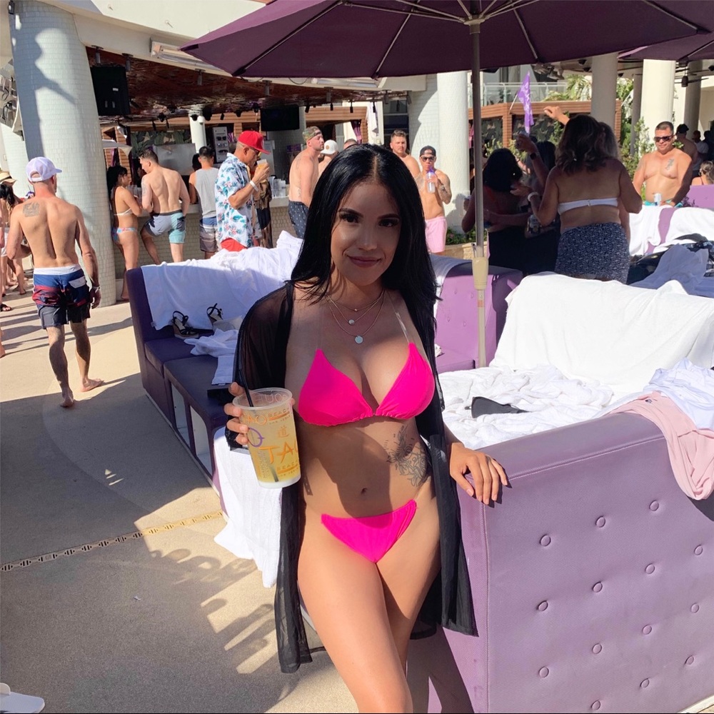 Neon pink bathing suit